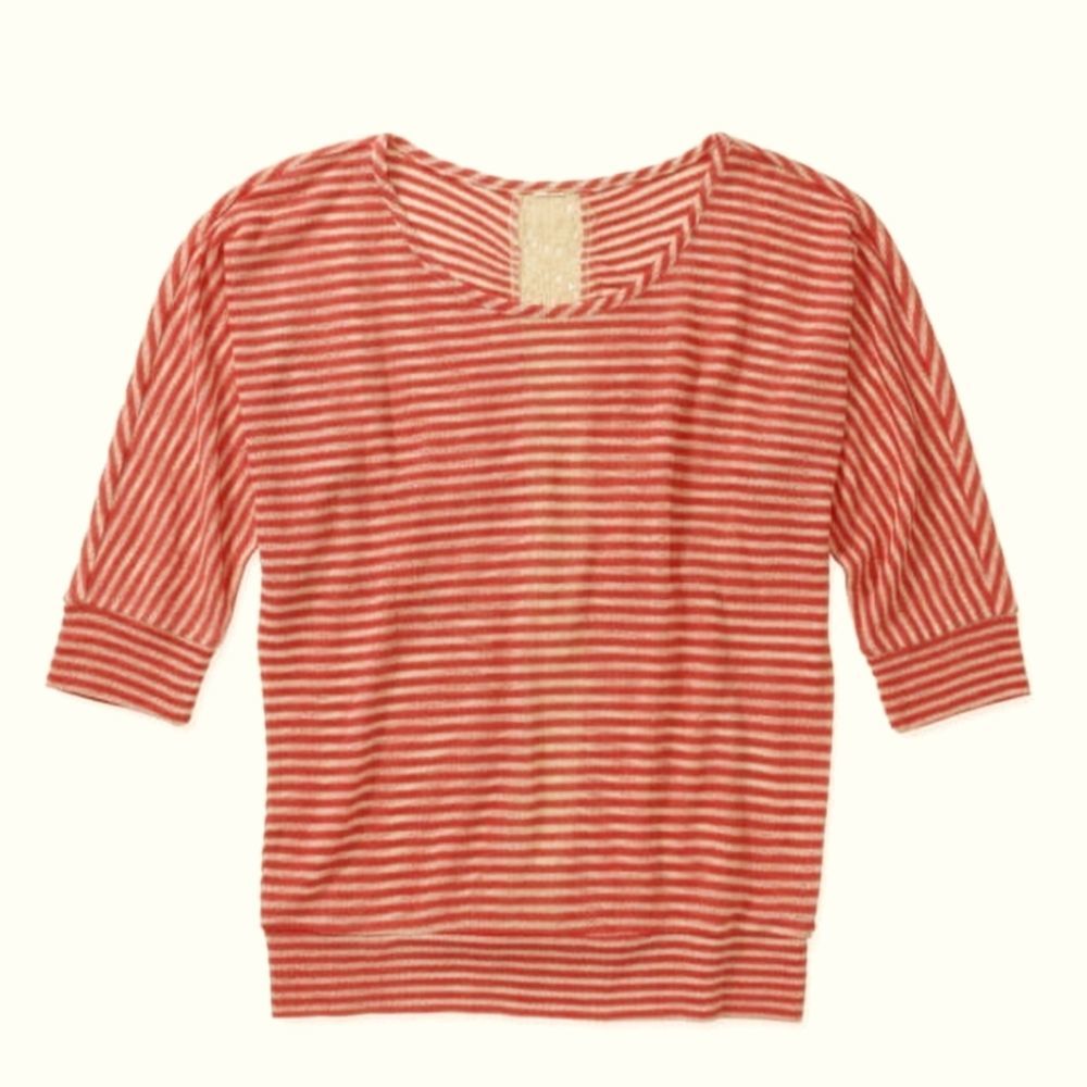 No Boundaries Boho Coral & Cream lace insert striped Dolman Juniors Sz L 11/13